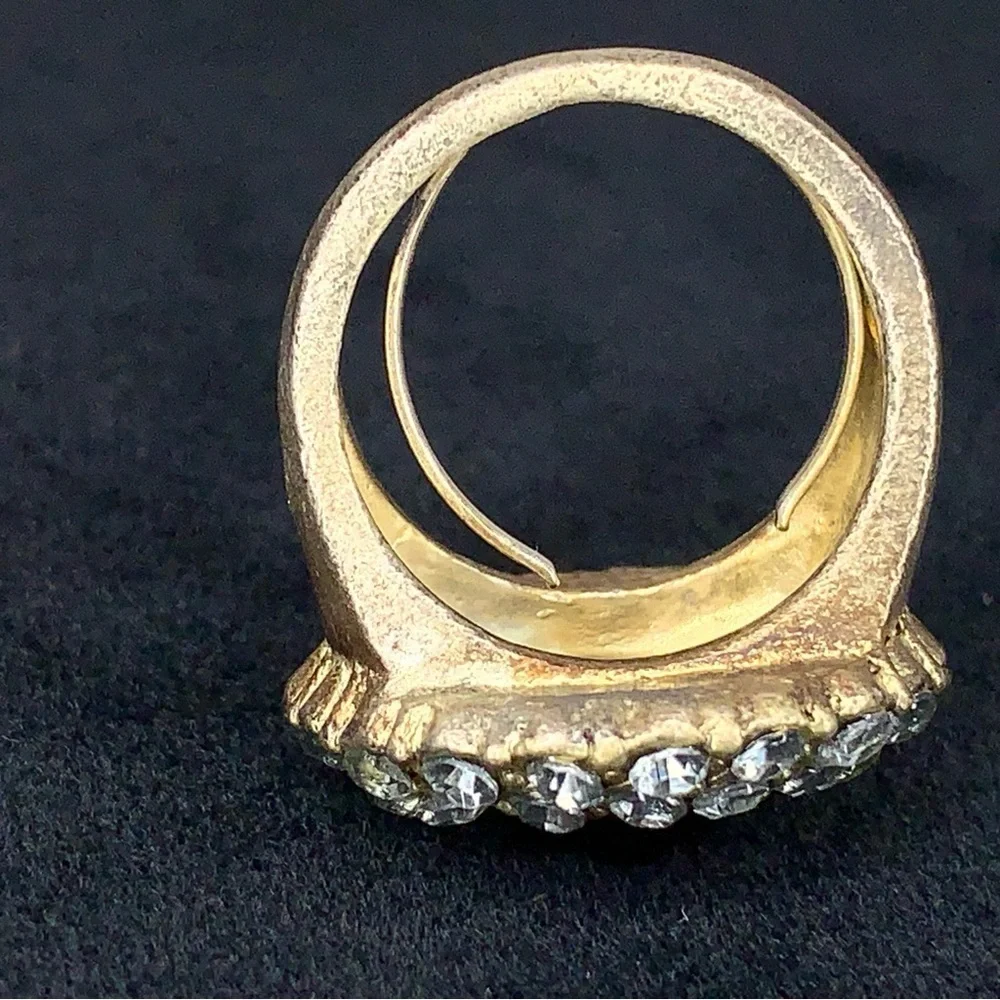 Vintage Cocktail Ring Black Silver Rhinestone Accents Adjustable Fit Goth Glam